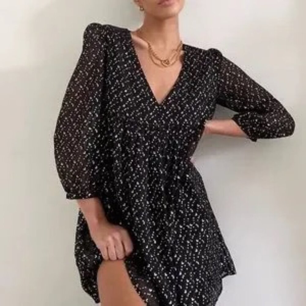 Sunday Best Aritzia Sheer Babydoll Flowy Mini Dress Black and Gold Size XXS